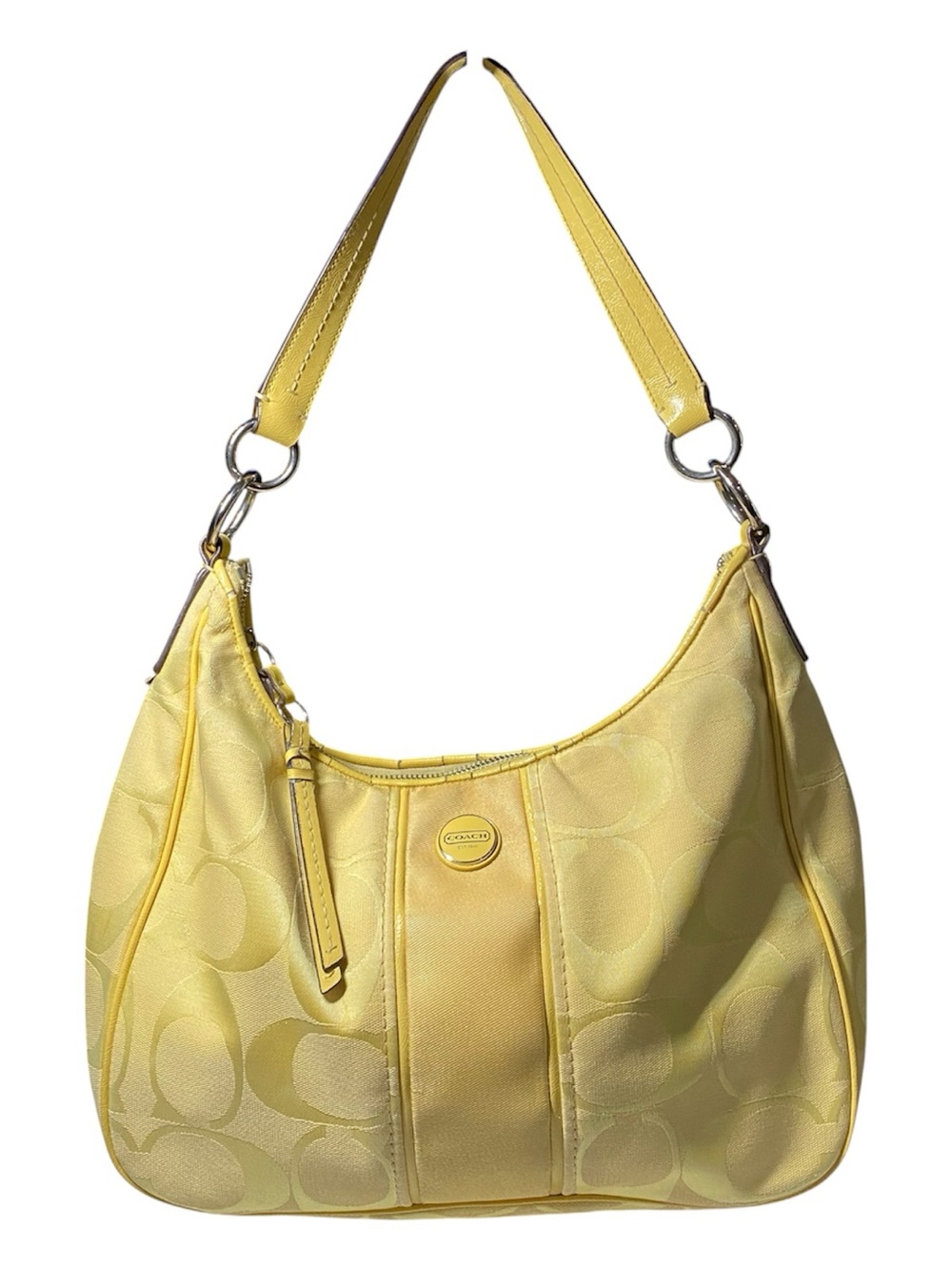 Coach Signature Stripe Hobo Shoulder Bag Yellow Slouchy 2013 Fair Condition
